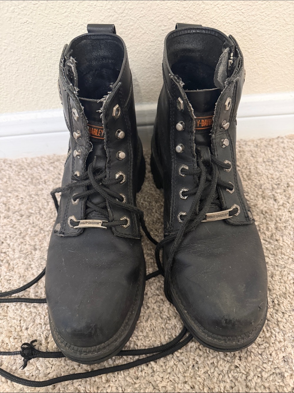Harley‑Davidson Black Lace-Up Motorcycle Boots with Metal Eyelets